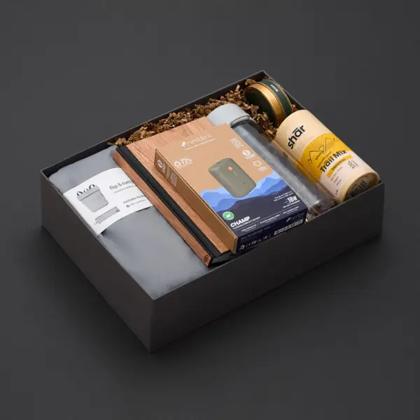 outdoorsy gift box on black background