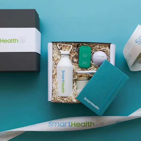 gift box with custom packaging on a blue background