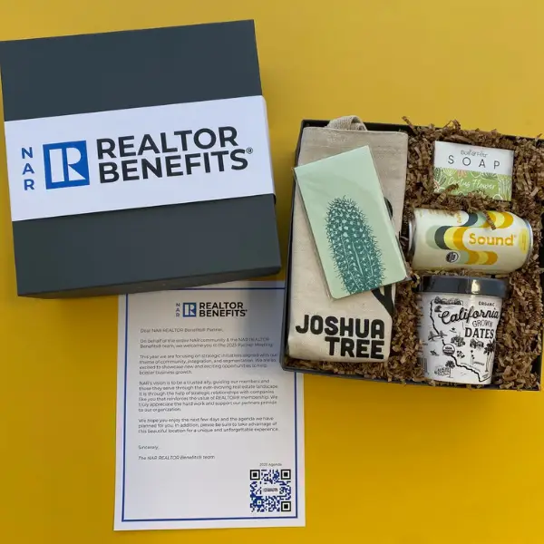 realtor gift box with custom packaging on a yellow background