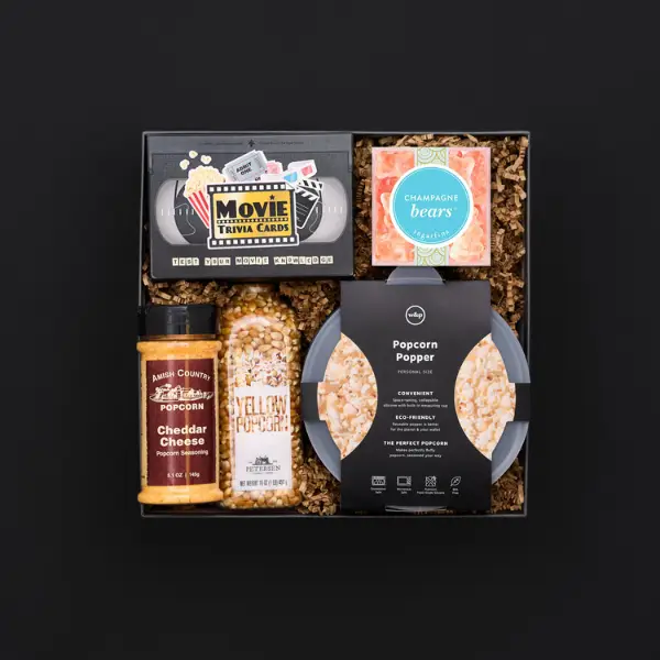 movie night gift box on a black background
