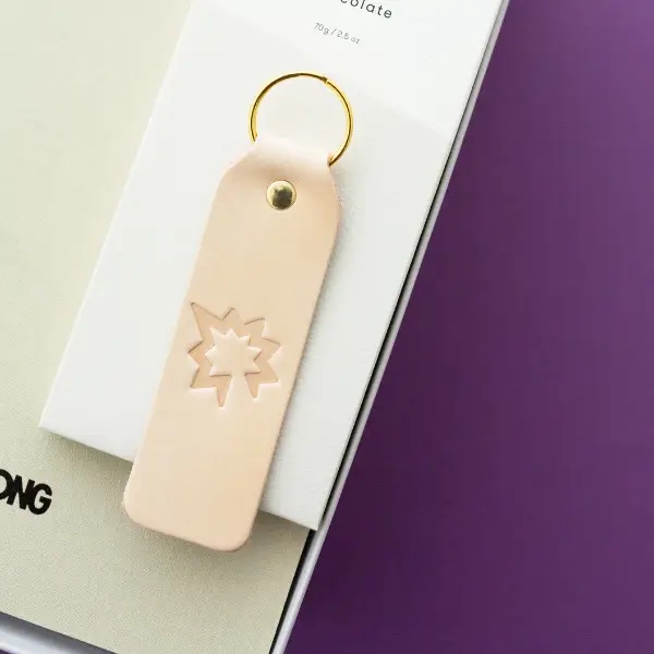 custom branded leather key chain inside a gift box