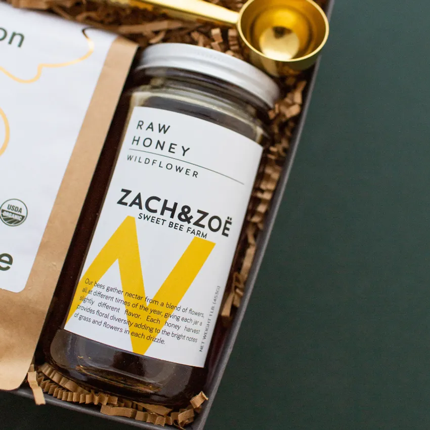 zach & zoe jar of raw honey in gift box