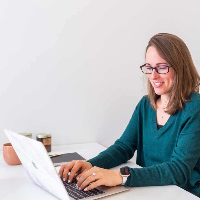 Happy Woman Typing